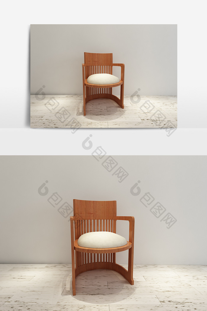 时尚中式单人休闲椅模型效果图