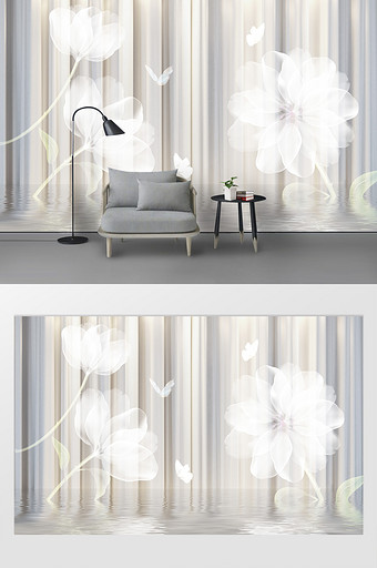 现代简约白色透明花背景墙图片