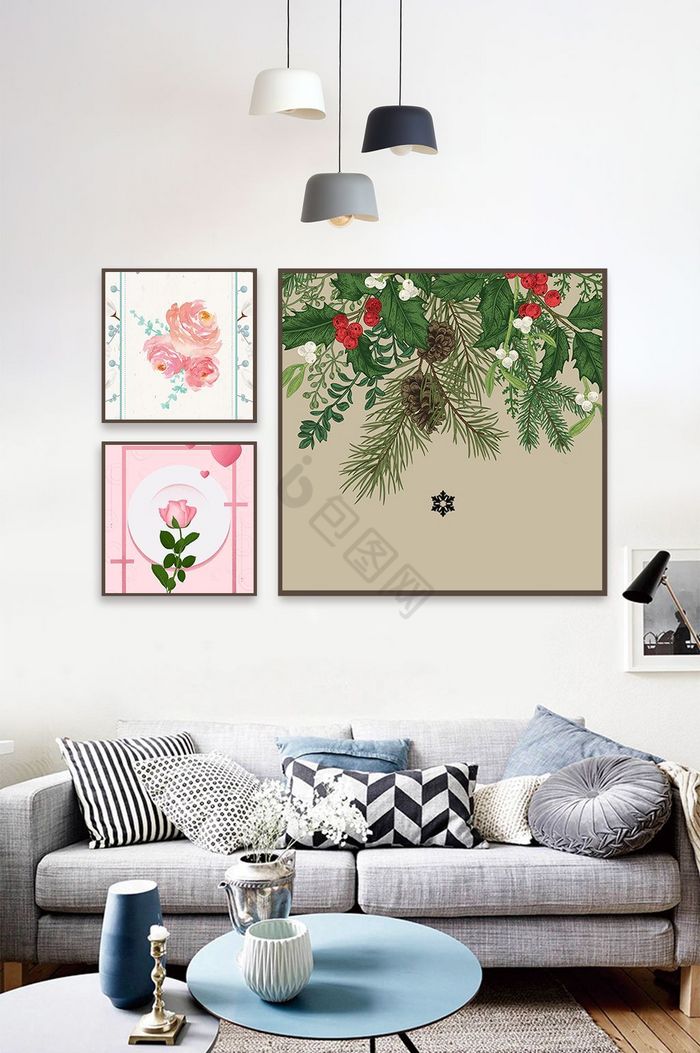 北欧小清新粉色植物装饰画图片