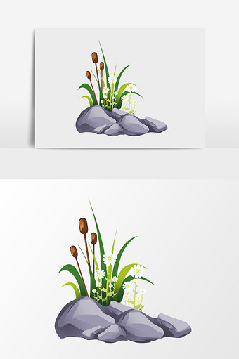 卡通免扣石堆石块叶子植物花卉图片
