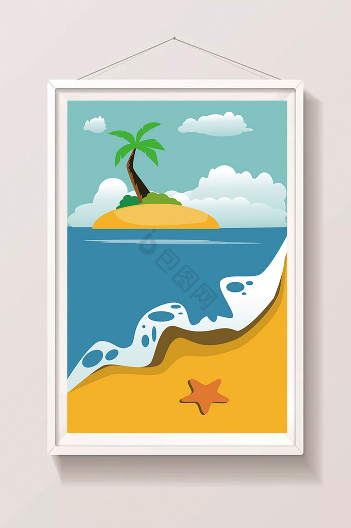 大海椰岛沙滩插画图片