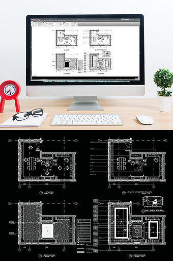 私人图书馆空间设计CAD施工图纸图片