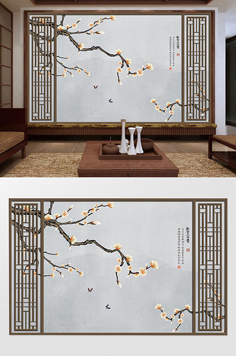新中式手绘玉兰花鸟家和富贵玉兰装饰画图片