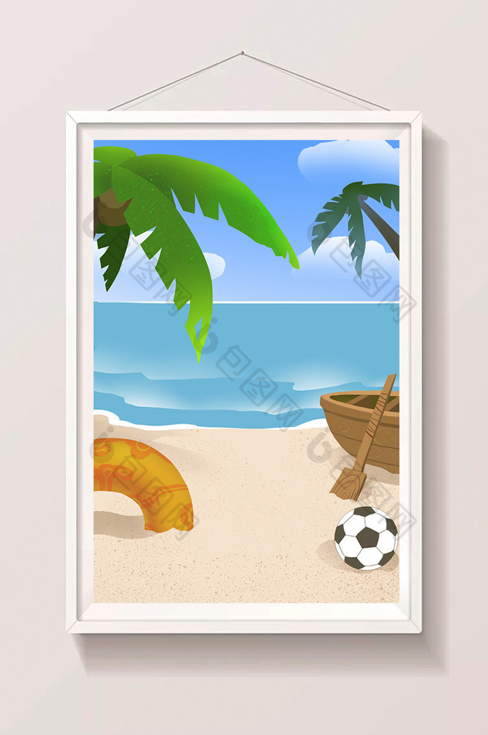 卡通沙滩海边足球