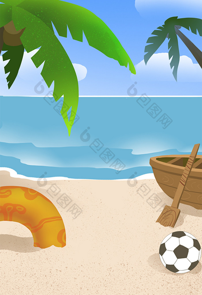 卡通沙滩海边足球