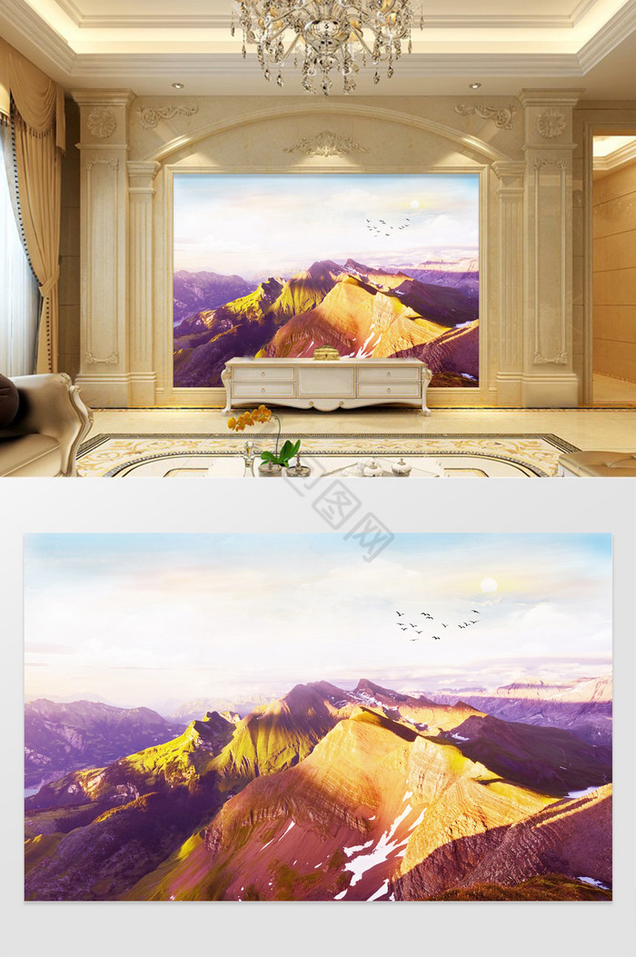 大理石纹山水沙发电视背景墙定制图片