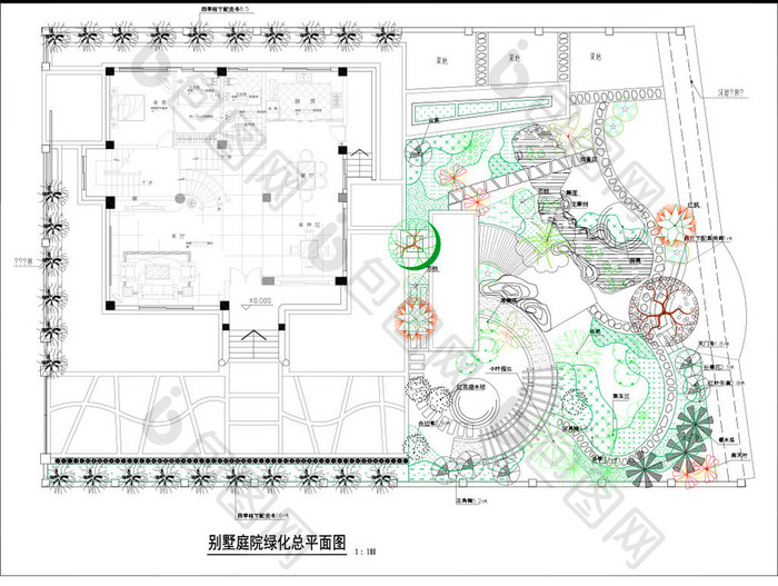 别墅景观绿化施工图CAD