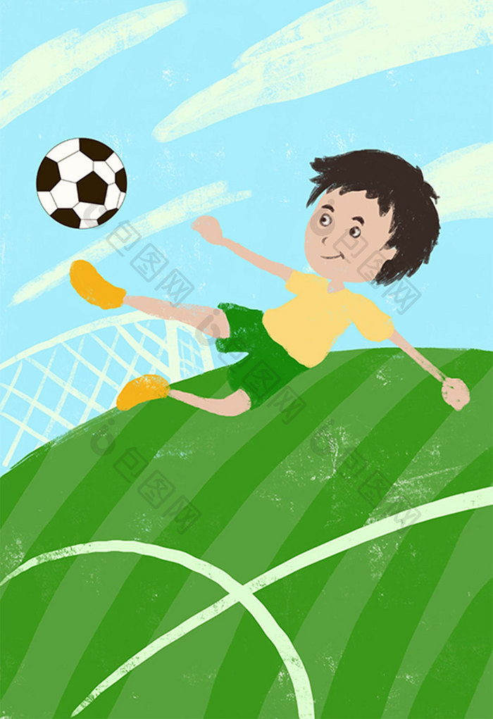 简约全民运动世界杯足球宣传海报手绘插画