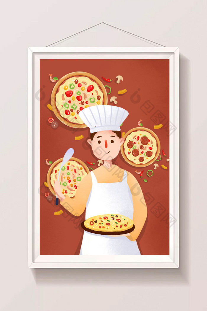小清新手绘美食插画披萨素材