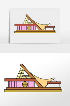 地标建筑手绘插画元素