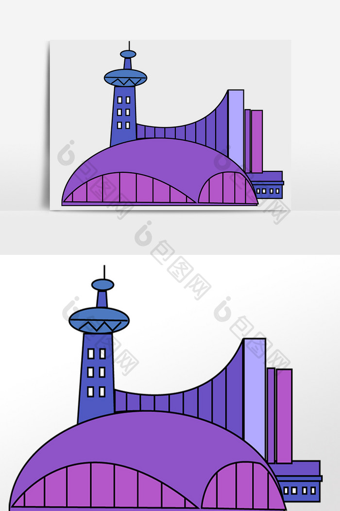紫色地标建筑插画元素
