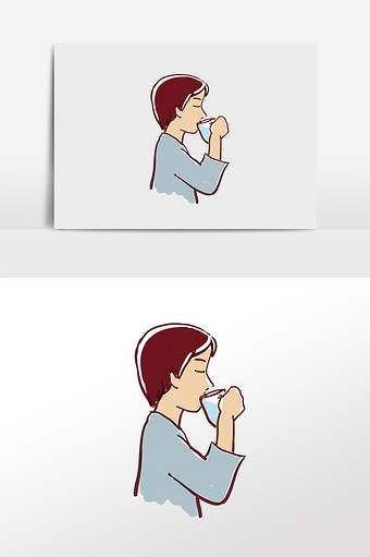 手绘卡通喝水的少年图片