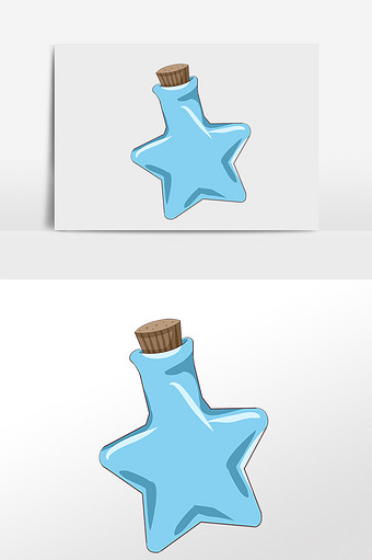 手绘蓝色星星瓶子插画元素图片下载