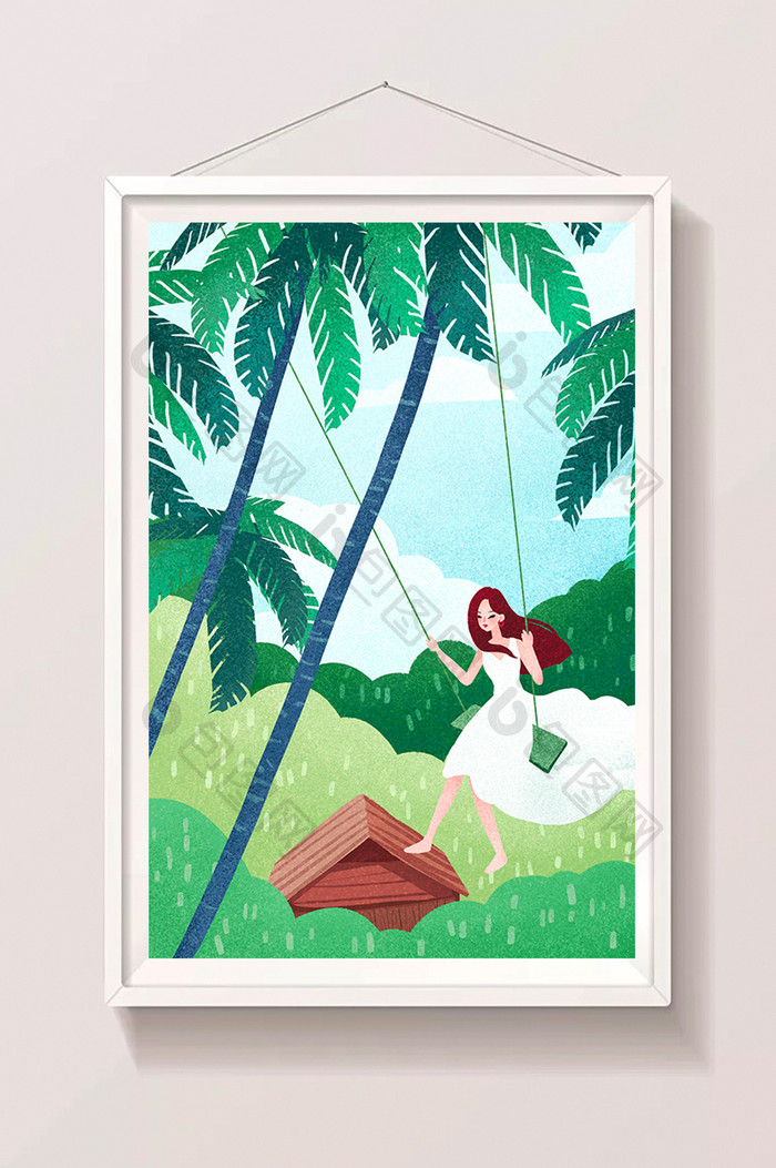 小清新文艺夏季假期巴厘岛旅行旅游插画设计