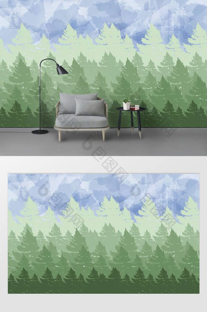 现代简约大气唯美抽象手绘森林背景墙