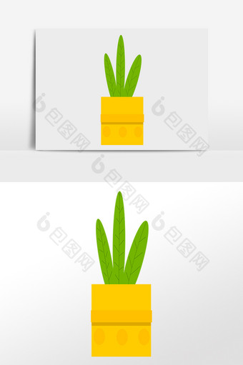黄色花盆绿植插画元素图片