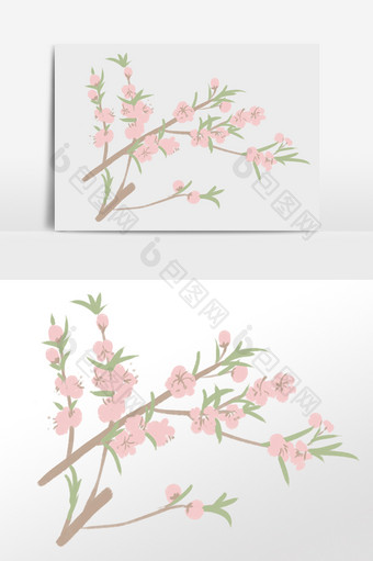 粉红色桃花插画元素图片