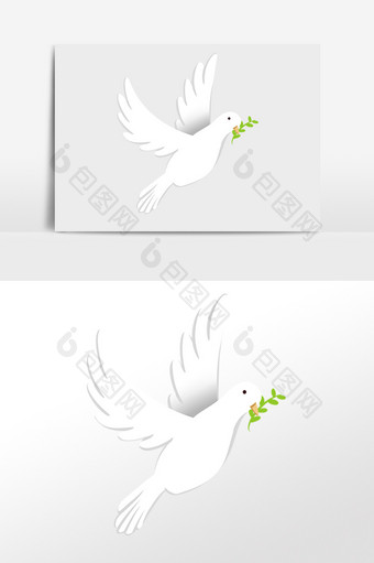 和平鸽绿草插画元素图片