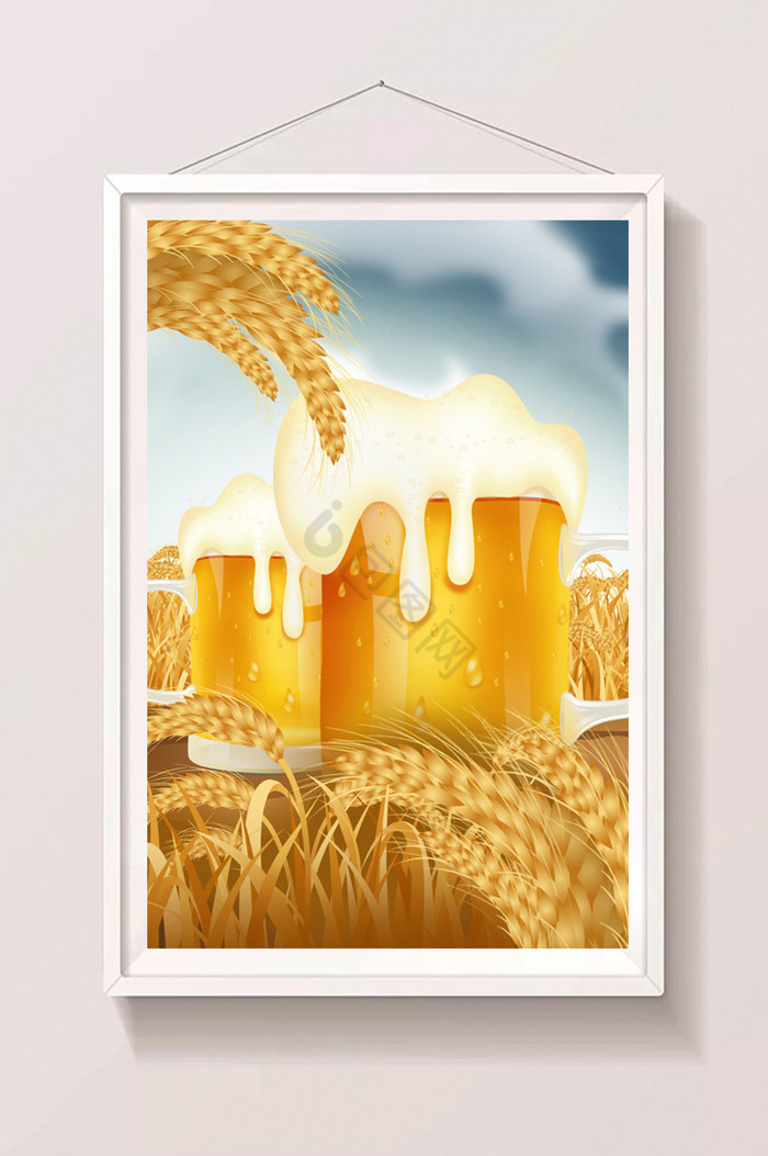 金黄丰收啤酒节世界杯啤酒插画图片