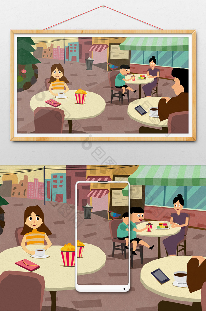 多彩暑假生活露天餐厅插画图片图片