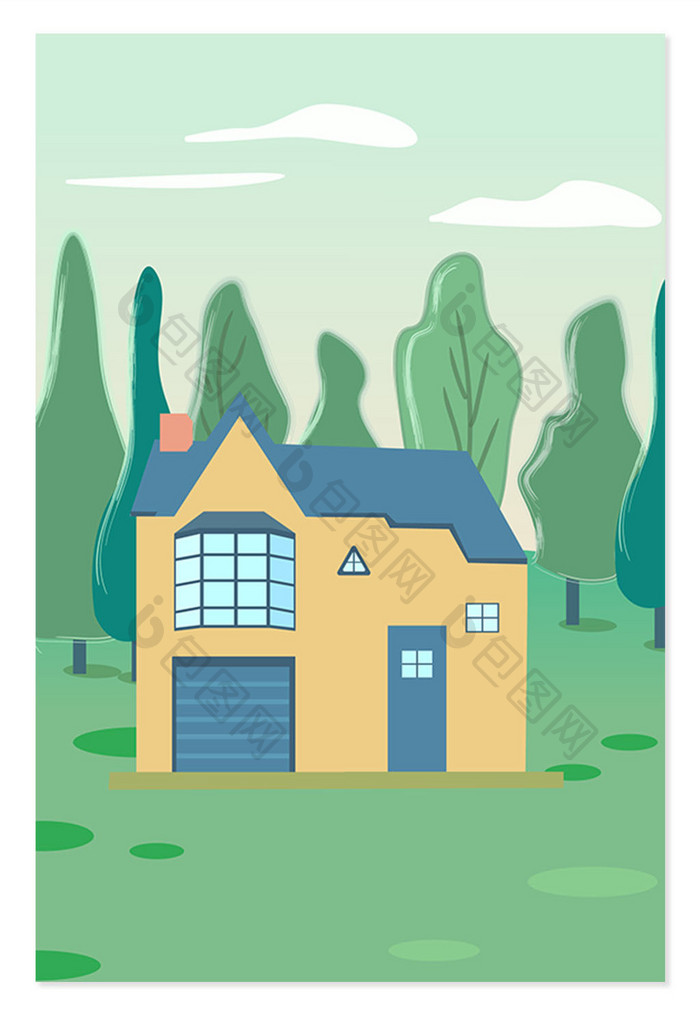 绿色房子文艺设计背景图