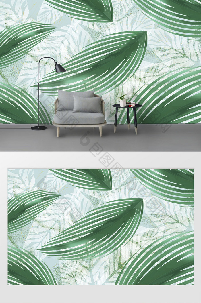绿色现代唯美大气手绘植物背景墙