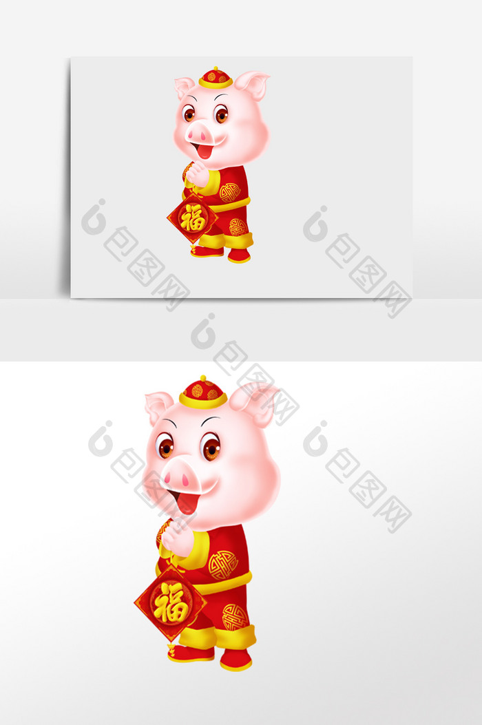 原创猪年卡通2019红色喜庆卡通福字猪