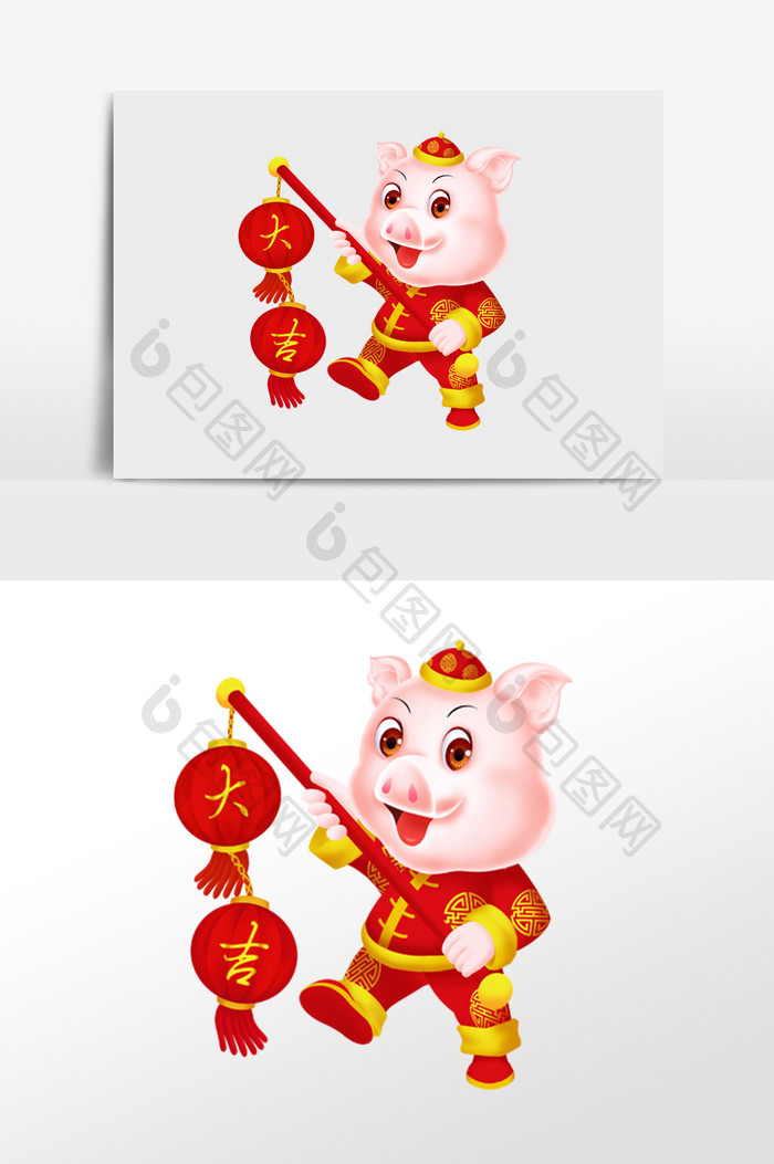 猪年卡通2019红色喜庆原创卡通灯笼猪