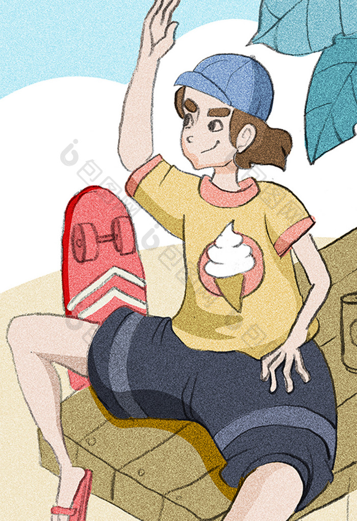 彩色冰淇淋男孩插画