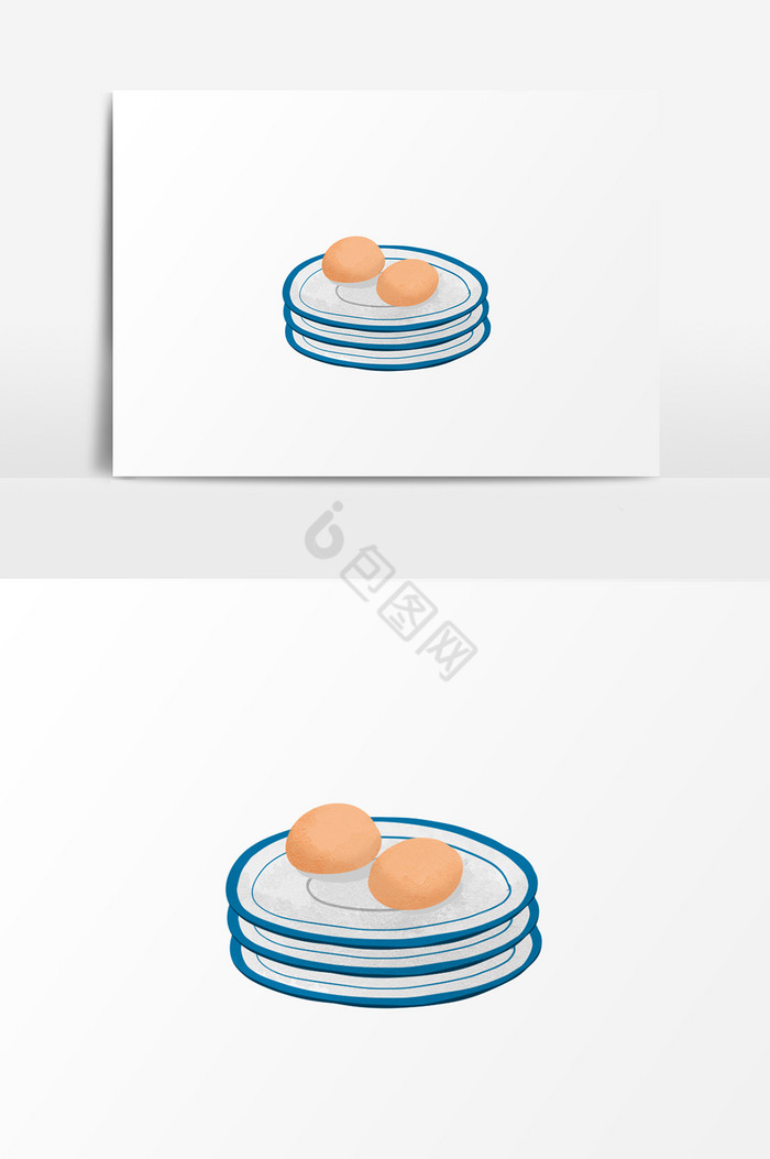 盘子里鸡蛋插画图片