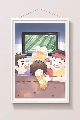 蓝色简约卡通夏季啤酒节世界杯畅饮插画图片