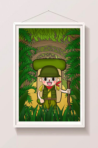 绿色暑假学生儿童军训夏令营森林冒险插画图片