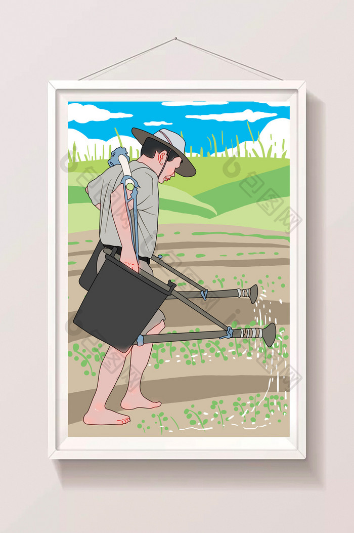 小暑手绘淡彩农田灌溉插画
