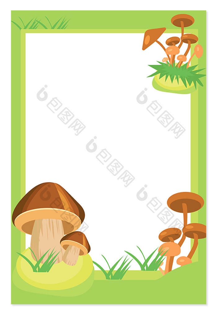 浅绿色小清新蘑菇插画背景