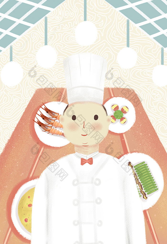 小清新厨师和美食插画