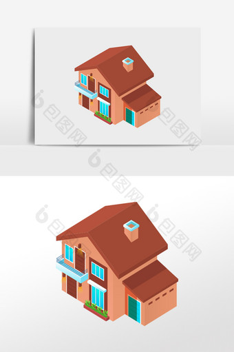 卡通等距居民楼房子矢量元素图片