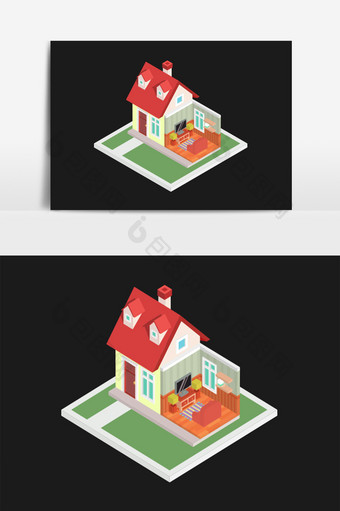 卡通等距居家别墅房屋矢量元素图片