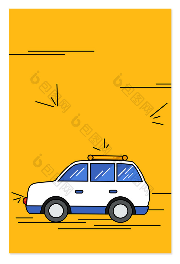 黄色卡通线条汽车广告背景图片