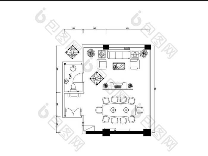 企业小型会议室CAD平面图纸