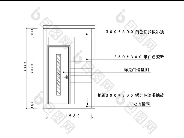 餐厅卫生间门立面图CAD图纸