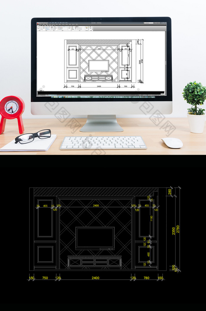 家装电视背景墙立面CAD图纸