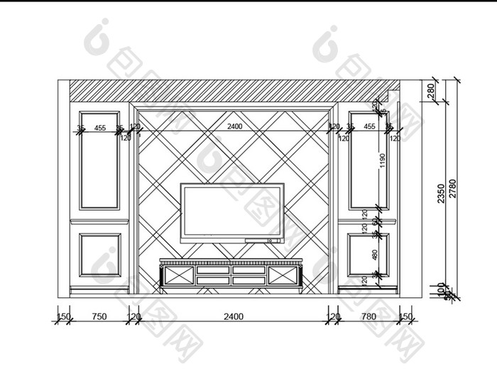 家装电视背景墙立面CAD图纸