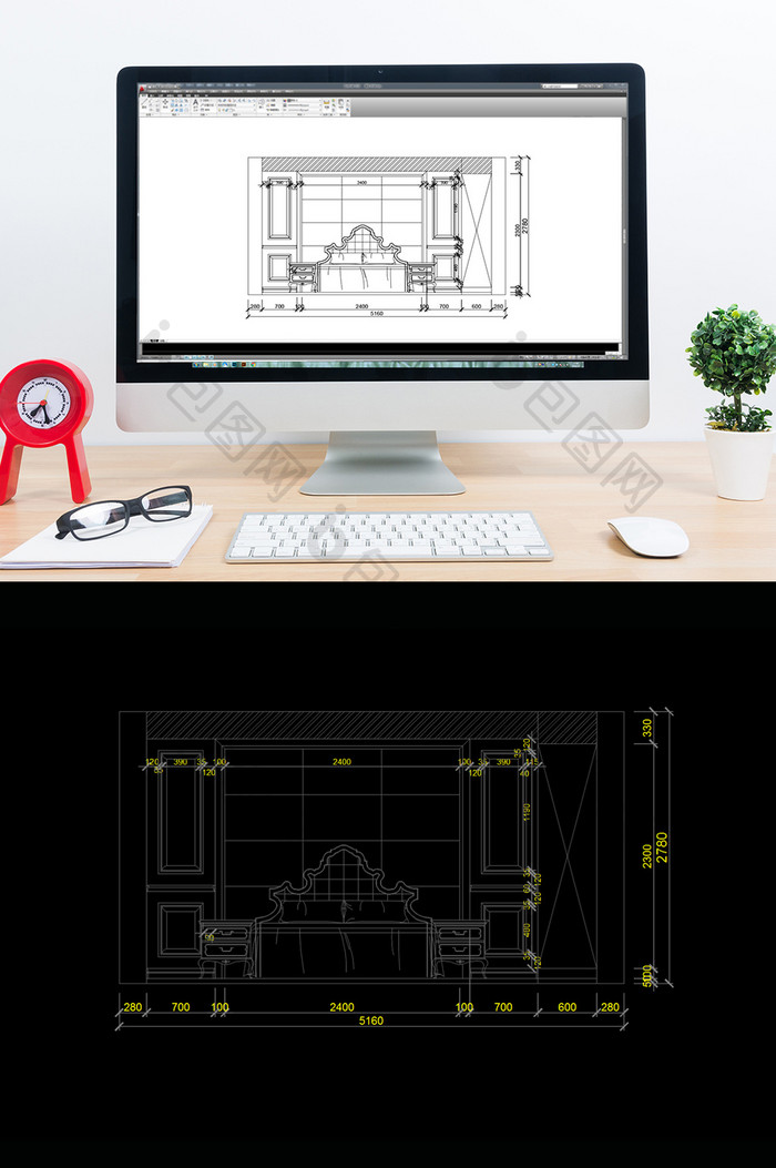 家装欧式风格床头立体图CAD图纸