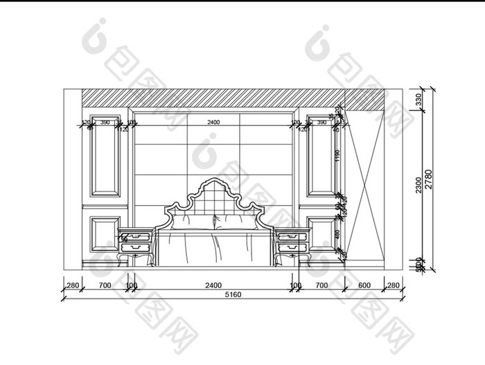 家装欧式风格床头立体图CAD图纸