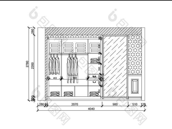 家装欧式风格衣柜立面图CAD图纸