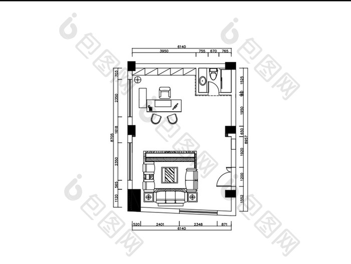 总经理办公室平面布置图CAD图纸