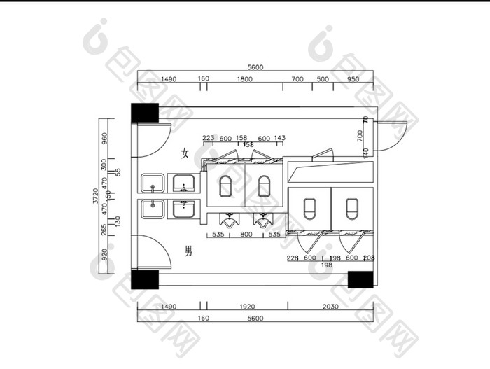 公共卫生间平面布局图CAD图纸