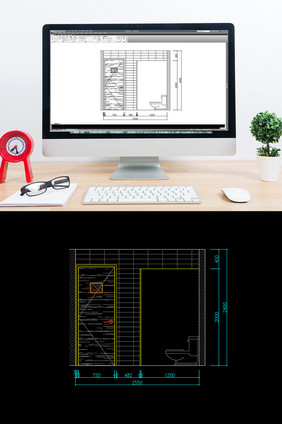 咖啡吧卫生间马桶立面图CAD图纸