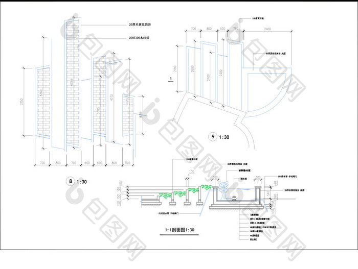 别墅庭院CAD景观设计平面及细部详图