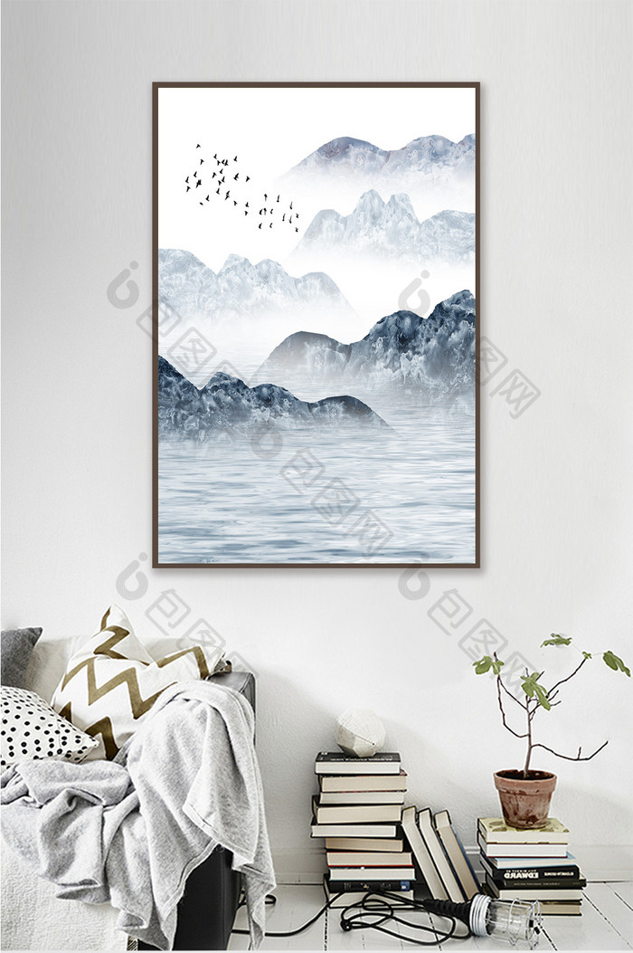 新中式山水石纹抽象装饰画